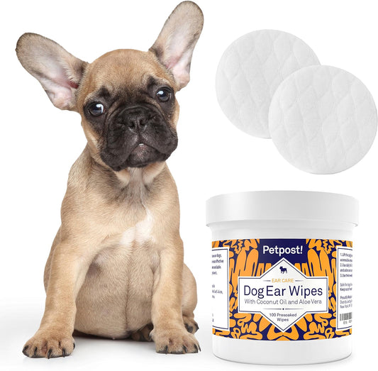 Petpost | Dog Ear Cleaner Wipes - Ultra Soft Cotton Pads in Coconut Oil Aloe Solution - Dog Ear Rinse & Cleanser 100 ct