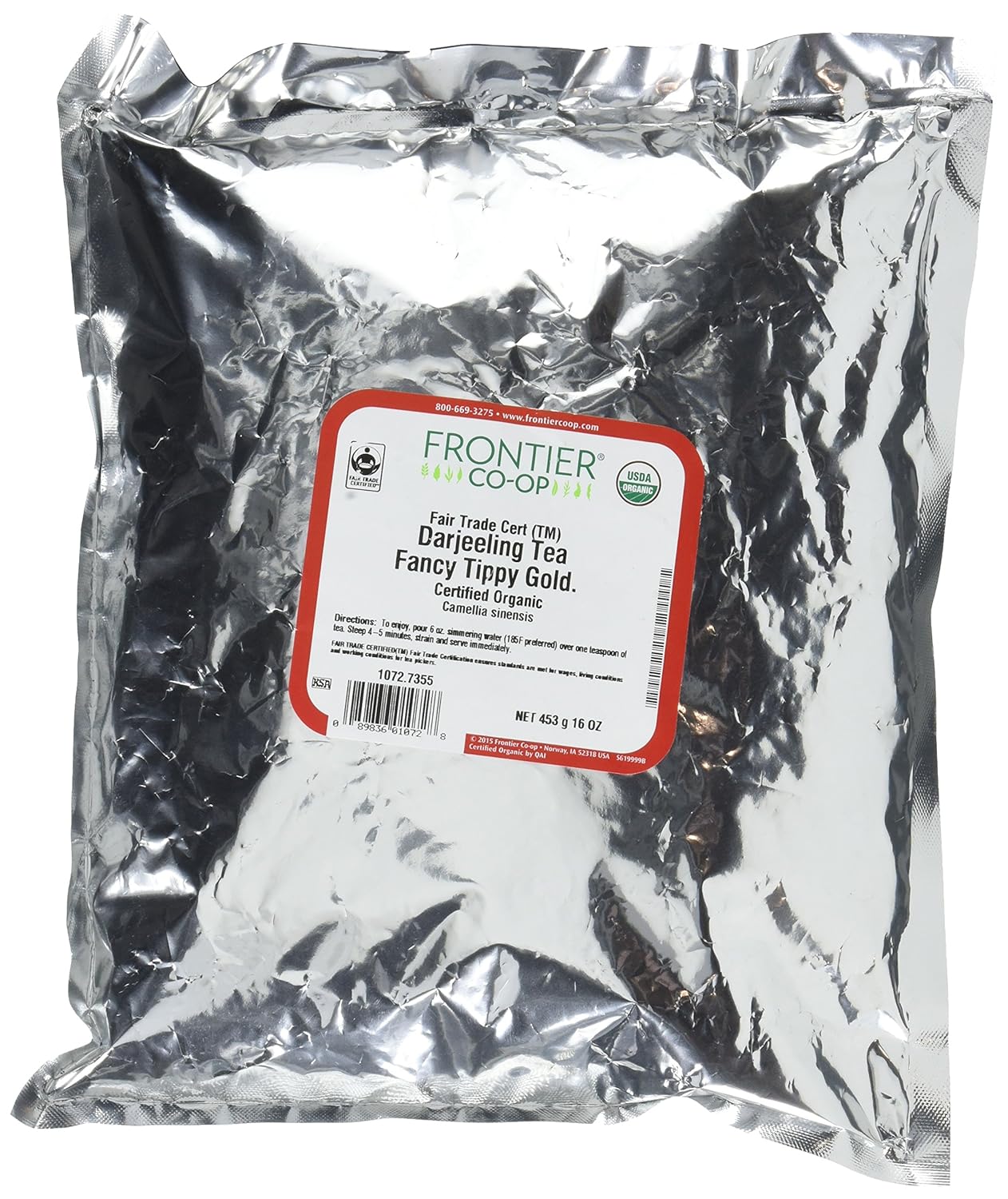 Frontier Co-Op Organic Darjeeling Black Tea, 1-Pound Bulk Bag, Highest Grade Orange Pekoe Leaves, Kosher, Fair Trade