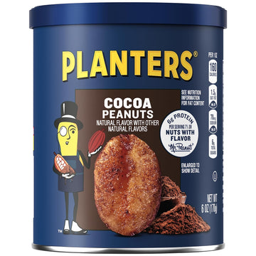 Planters Cocoa Peanuts, Sweet And Salty, Party Snack, Plant-Based Protein, Quick Snack For Adults, After School Snack, Bulk Nuts, Kosher, 6Oz Canister (8 Count)