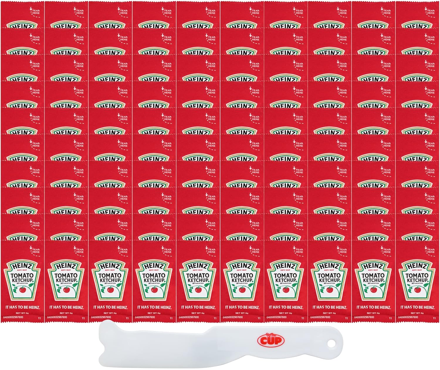 Kraft Heinz Ketchup, Single Serve Condiment Packets, 100 Count with By The Cup Spatula Knife