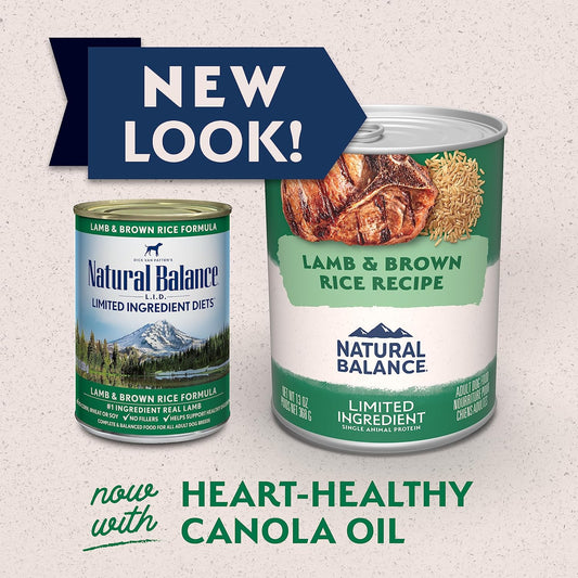 Natural Balance Limited Ingredient Adult Wet Canned Dog Food With Healthy Grains, Lamb & Brown Rice Recipe, 13 Ounce (Pack Of 12)