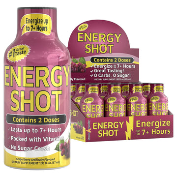 Grade A Quality Shots, Grape Flavor, Up To 7+ Hours Of Energy, 1.93 Fl Oz, 12 Count