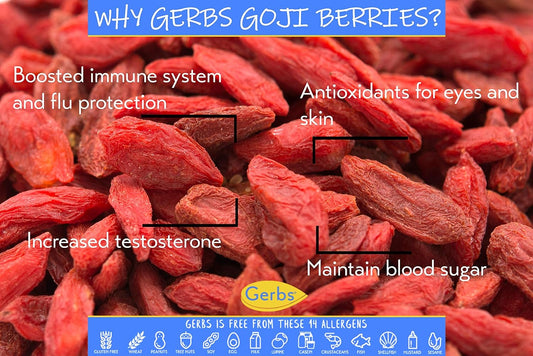 GERBS Dried Goji Berries 2 LBS. | Freshly Dehydrated Resealable Bulk Bag | Top Food Allergy Free | Sulfur Dioxide Free Goji Berry | Provides immune system support & healthy skin | Gluten & Peanut Free