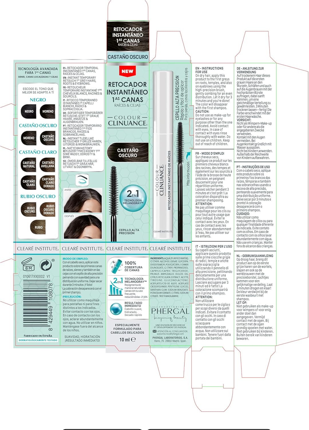 Colour Clinuance Temporary Instant Retouch For First Grey Hair, Roots And Eyebrows Quick And Easy To Use Perfect Coverage And Maximum Precision Dark Brown Colour 10 Ml