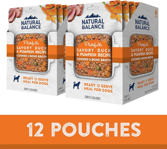 Natural Balance Platefulls Homestyle Adult Wet Dog Food, Savory Duck & Pumpkin Recipe Cooked In Bone Broth, 9 Ounce (Pack Of 12)