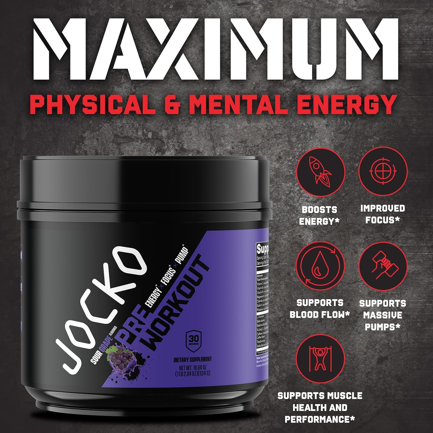 JOCKO FUEL Ultimate Pre Workout Powder - Pre-Workout Energy Powder Dri