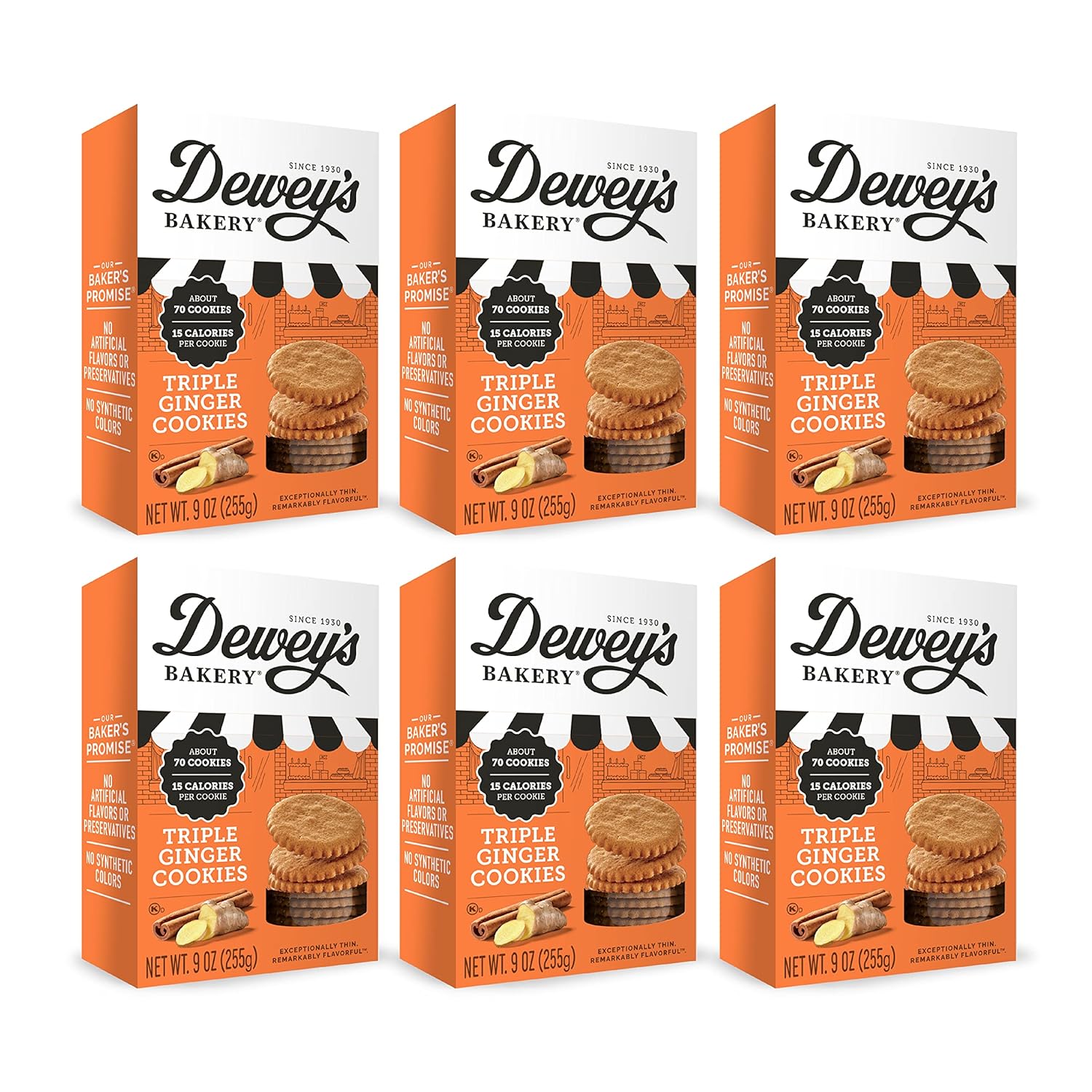 Dewey’S Bakery Triple Ginger Moravian Style Cookie Thins | No Artificial Flavors, Synthetic Colors Or Preservatives | Baked In Small Batches | 9 Oz (Pack Of 6)