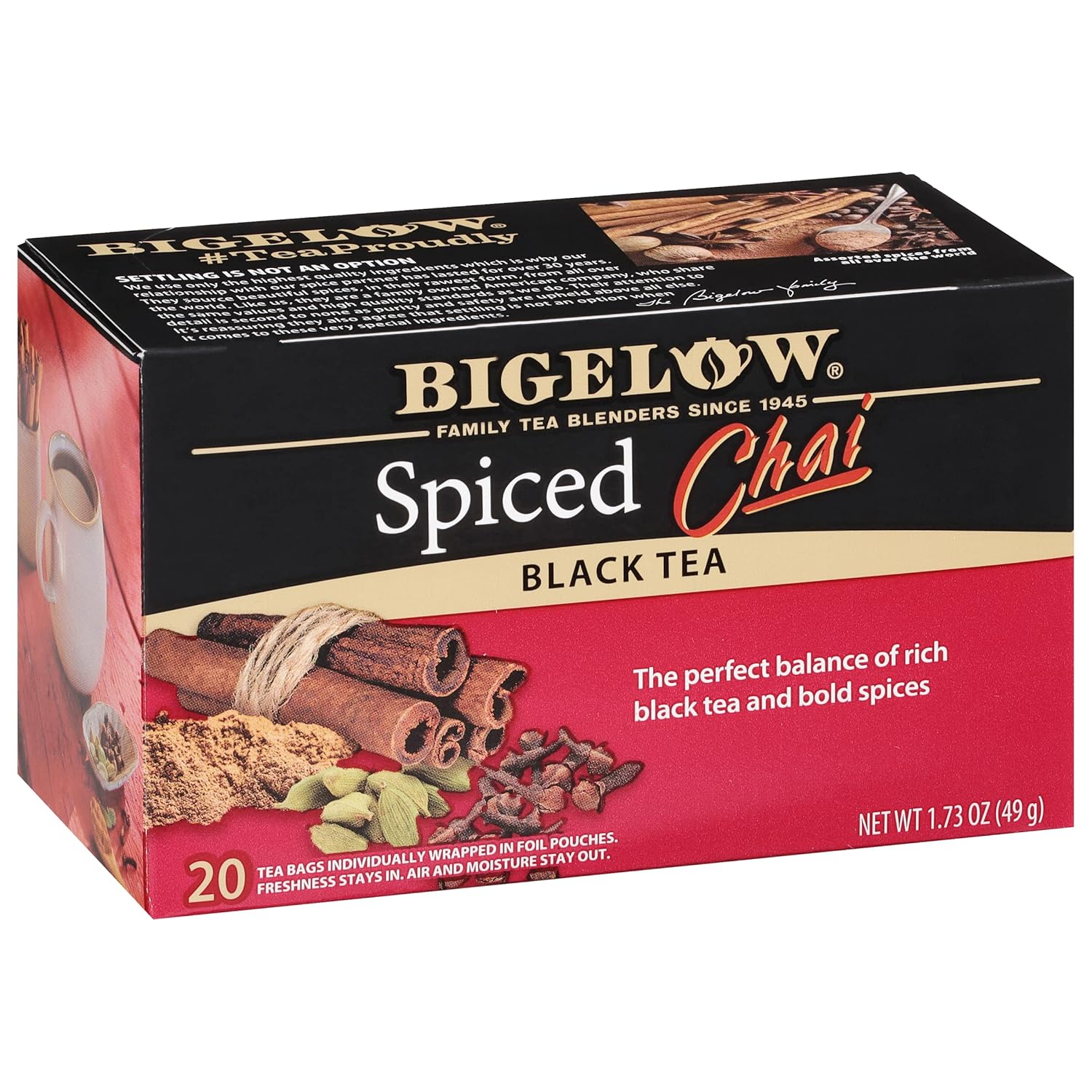 Bigelow Tea Spiced Chai Black Tea, Caffeinated Tea, 20 Count Box (Pack Of 6), 120 Total Tea Bags