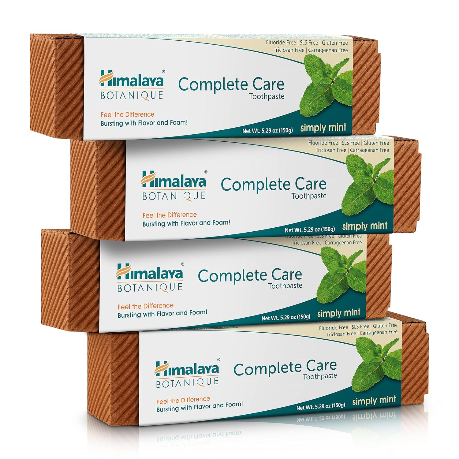 Himalaya Botanique Complete Care Toothpaste, Herbal, Mint Flavor, Fights Plaque, Freshens Breath, Fluoride Free, No Artificial Flavors, Sls Free, Cruelty Free, Foaming, 5.29 Oz, 4 Pack