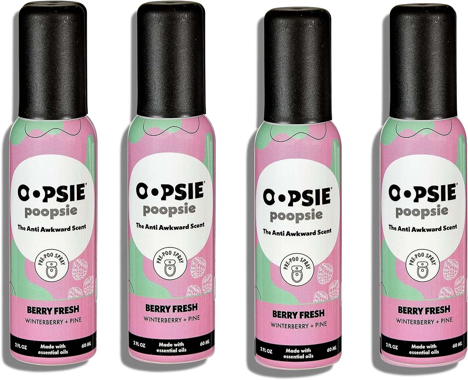 Pre Poop Spray - 4 Pack Natural Pre Poo Toilet Spray for Bathrooms, Trap Odors & Eliminate Embarrassment, 2oz Travel Size Pre Poo Air Freshener Spray (Berry Fresh)