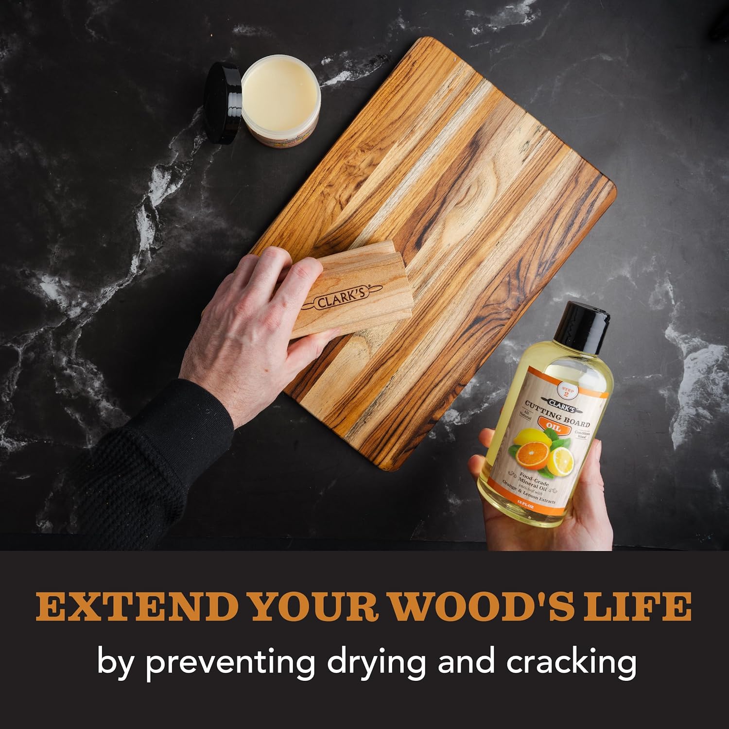 CLARK'S Cutting Board Oil - Food Grade Mineral Oil for Cutting Board - Enriched with Lemon and Orange Oils - Butcher Block Oil and Conditioner - Mineral Oil - Restores and Protects All Wood - 12oz : Health & Household