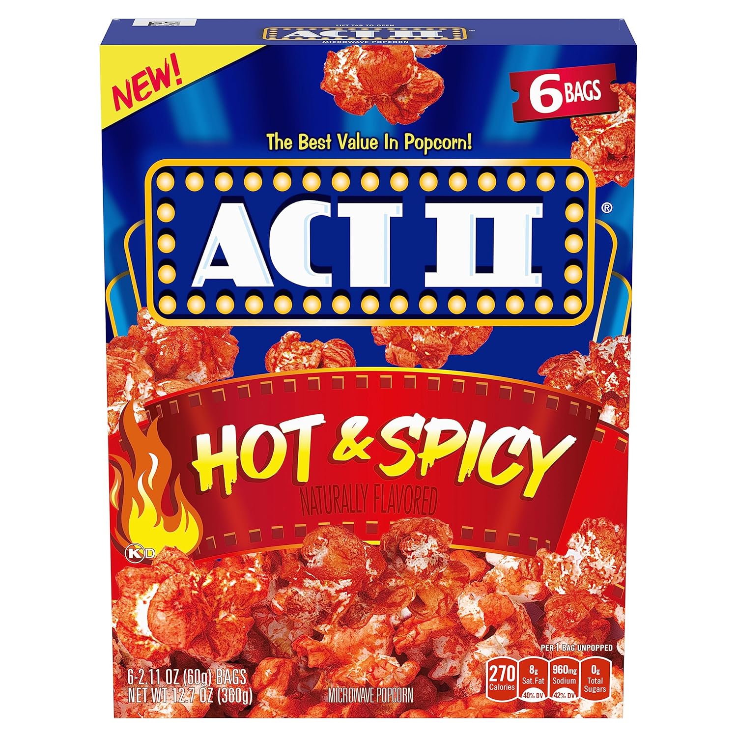 Act Ii Hot And Spicy Flavor Microwave Popcorn, 12.7 Oz., 6 Count Bags