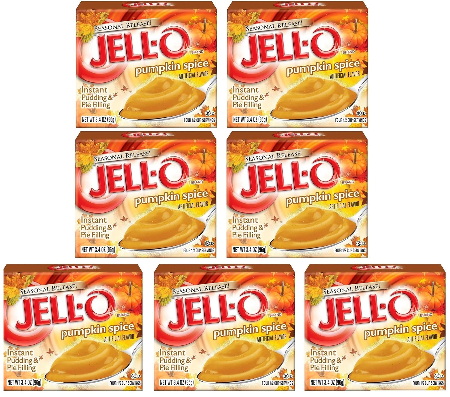 Kraft Jell-O Instant Pudding Dessert & Pie Filling, Pumpkin Spice, 3.4 Oz. Boxes (Pack Of 7)