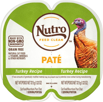 Nutro Grain Free Natural Wet Cat Food Paté Turkey Recipe, 2.64 Oz. Perfect Portions Twin-Pack Trays, Pack Of 24