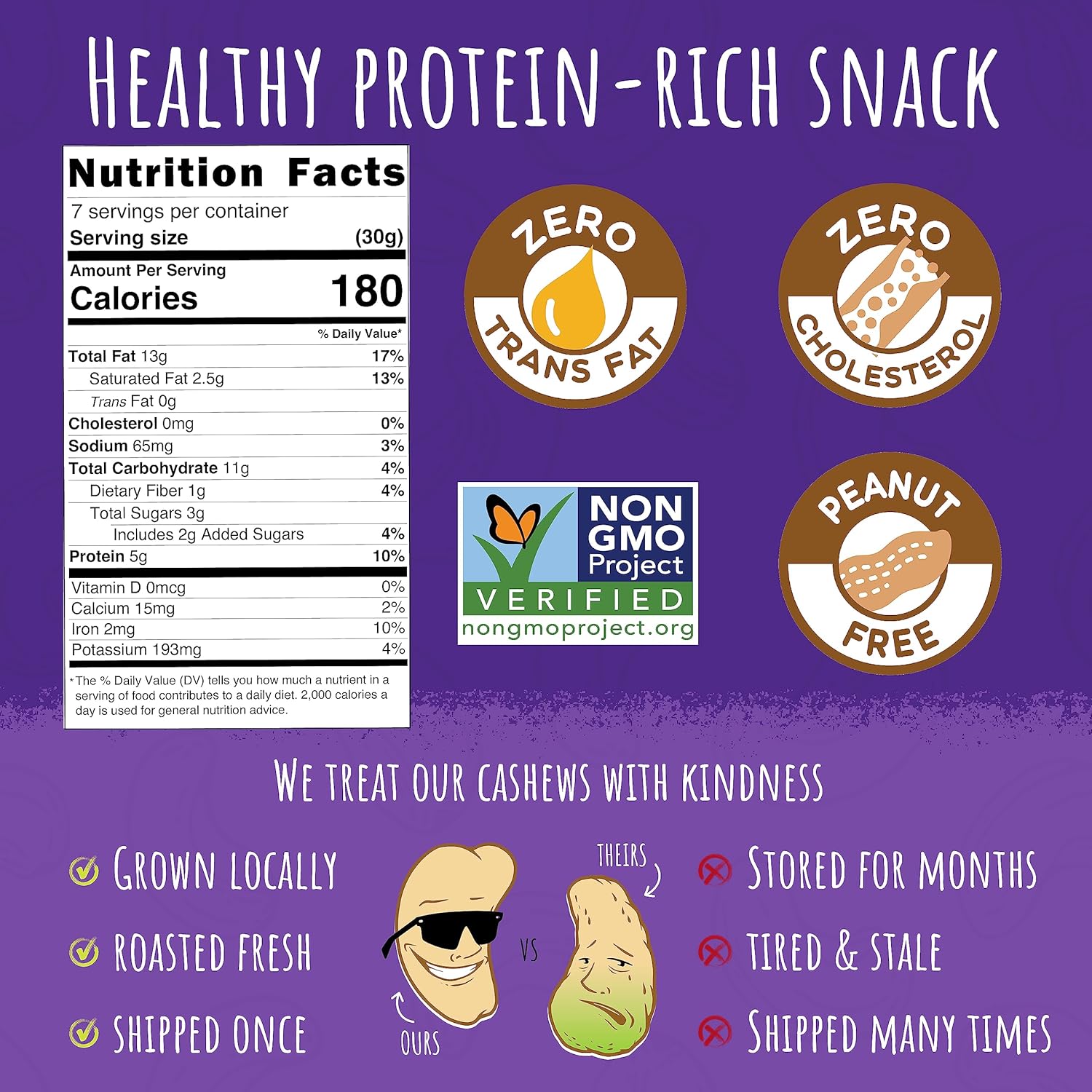 Sunshine Nut Company Whole Roasted Lightly Salted Cashews, Sugar And Spice Flavor, 4 Pack, 7 Oz. Each, Gluten Free, Peanut Free And Vegan Individual Snack Packs For Kids And Adults, Gmo Free