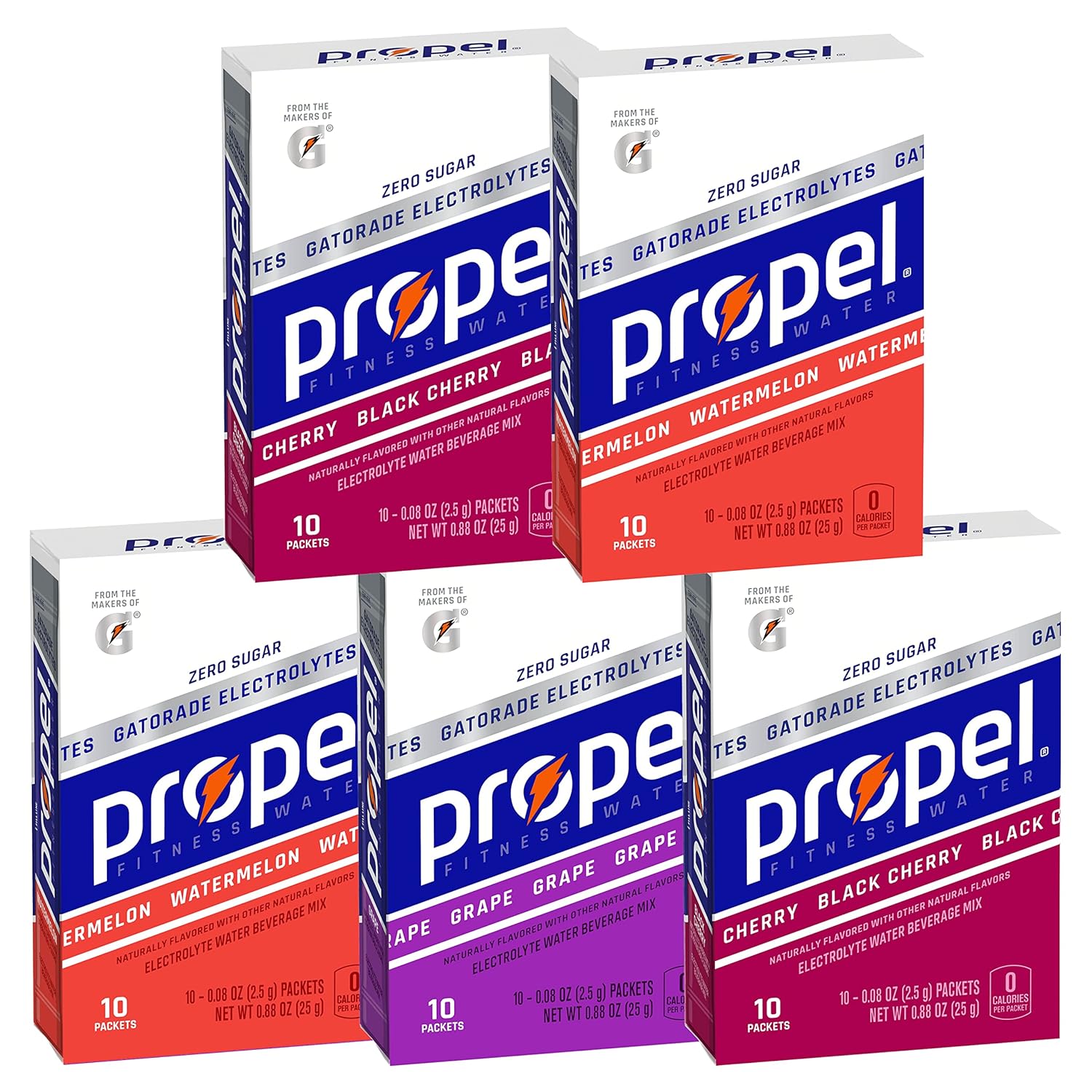 Propel Powder Packets, 3 Flavor Variety Pack, Electrolytes, Vitamins And No Sugar, Packaging May Vary, 0.88 Ounce (Pack Of 5)