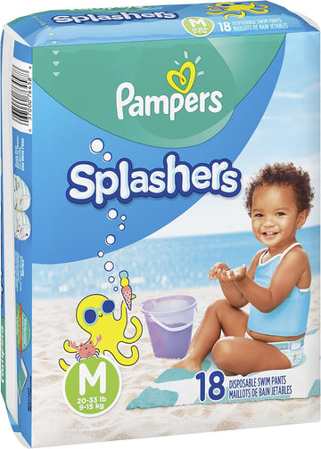 Pampers Splashers Swim Diapers Disposable Swim Pants, Medium (20-33 Lb), 18 Count (Pack Of 2) Twin Pack