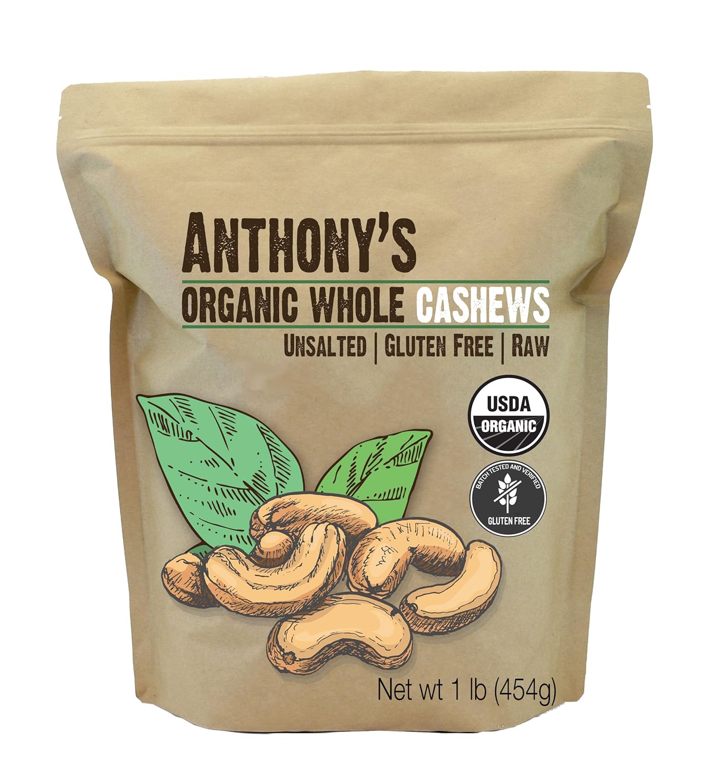 Anthony'S Organic Whole Cashews, 1 Lb, Raw, Unsalted & Gluten Free