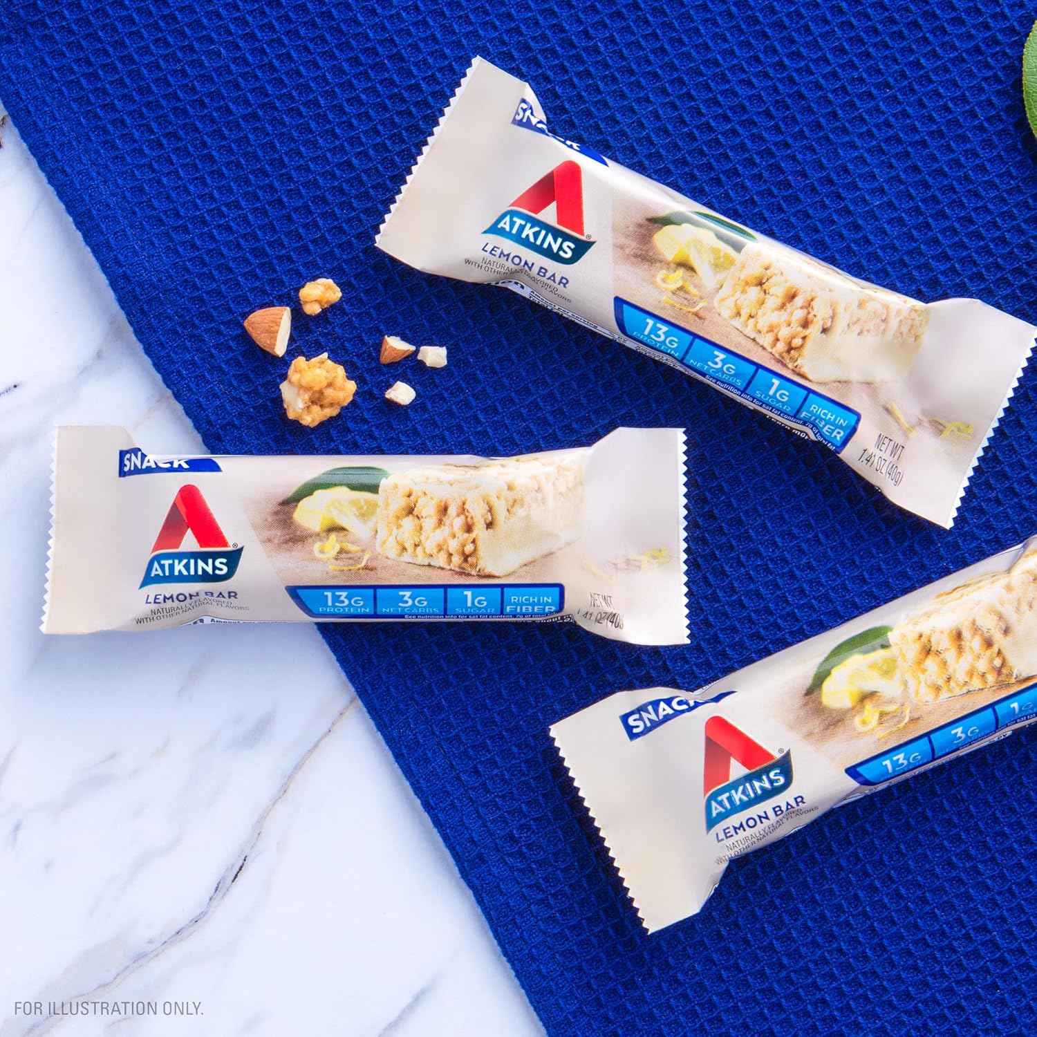 Atkins Snack Bar, Lemon Bar, 13g Protein, 3g Net Carbs, 1g Sugar, Made with Real Almond Butter, Gluten Free, High in Fiber, Keto Friendly, 16 Count