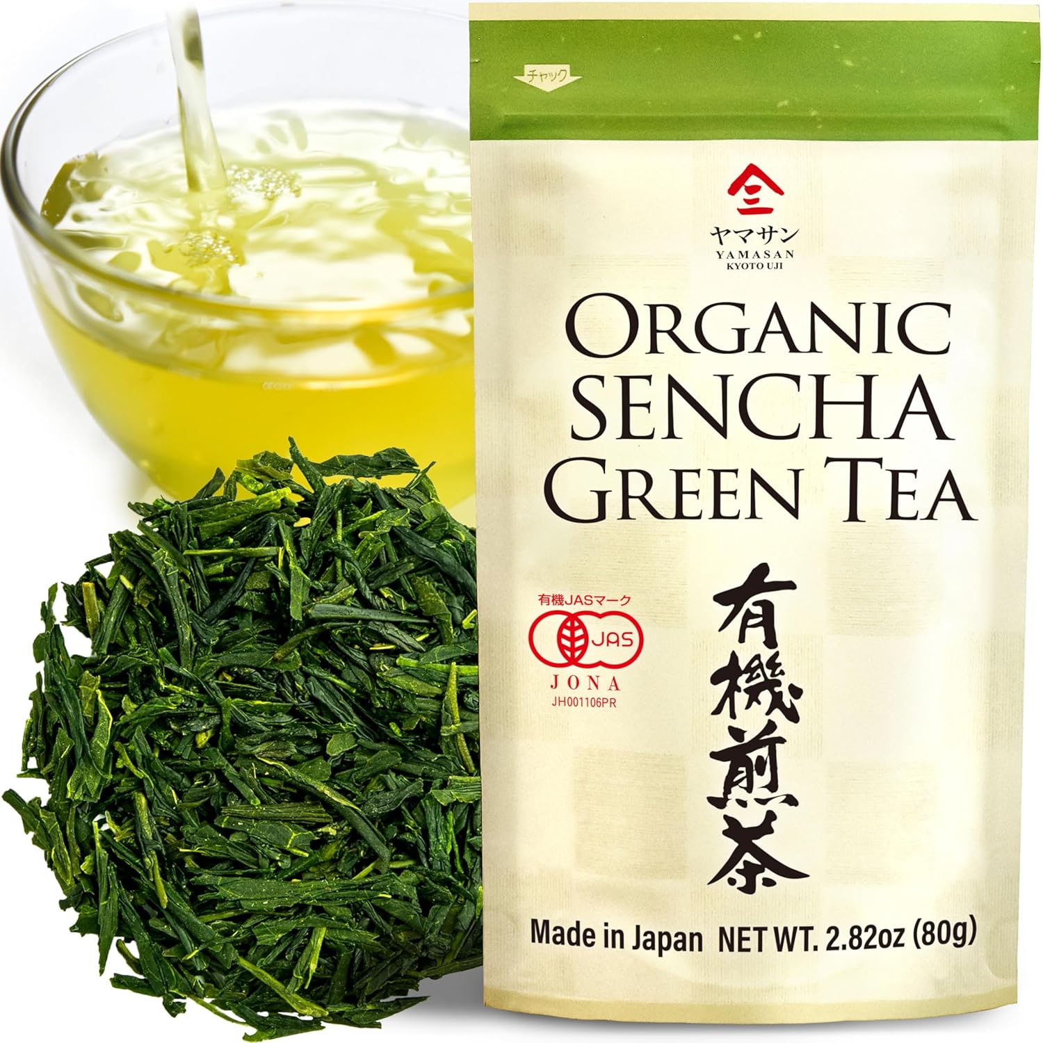 Chaganju Green Tea Leaves Sencha, Jas Certified Organic, Japanese Green Tea, Uji-Kyoto, 80G Bag, Sencha Green Tea, Loose LeafYamasan