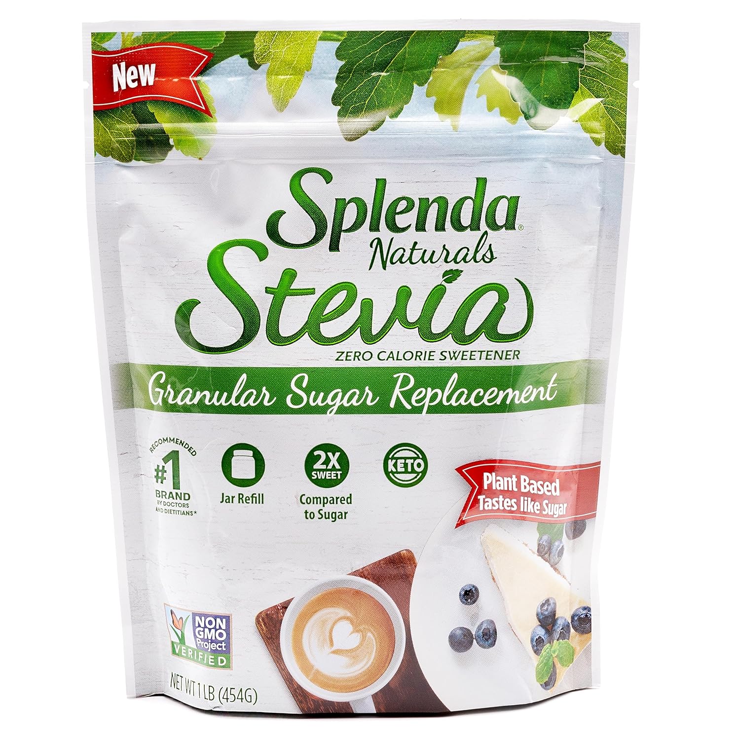 Splenda Stevia Zero Calorie Sweetener Jar Refill, Plant Based Sugar Substitute Granulated Powder, 16 Oz Pouch