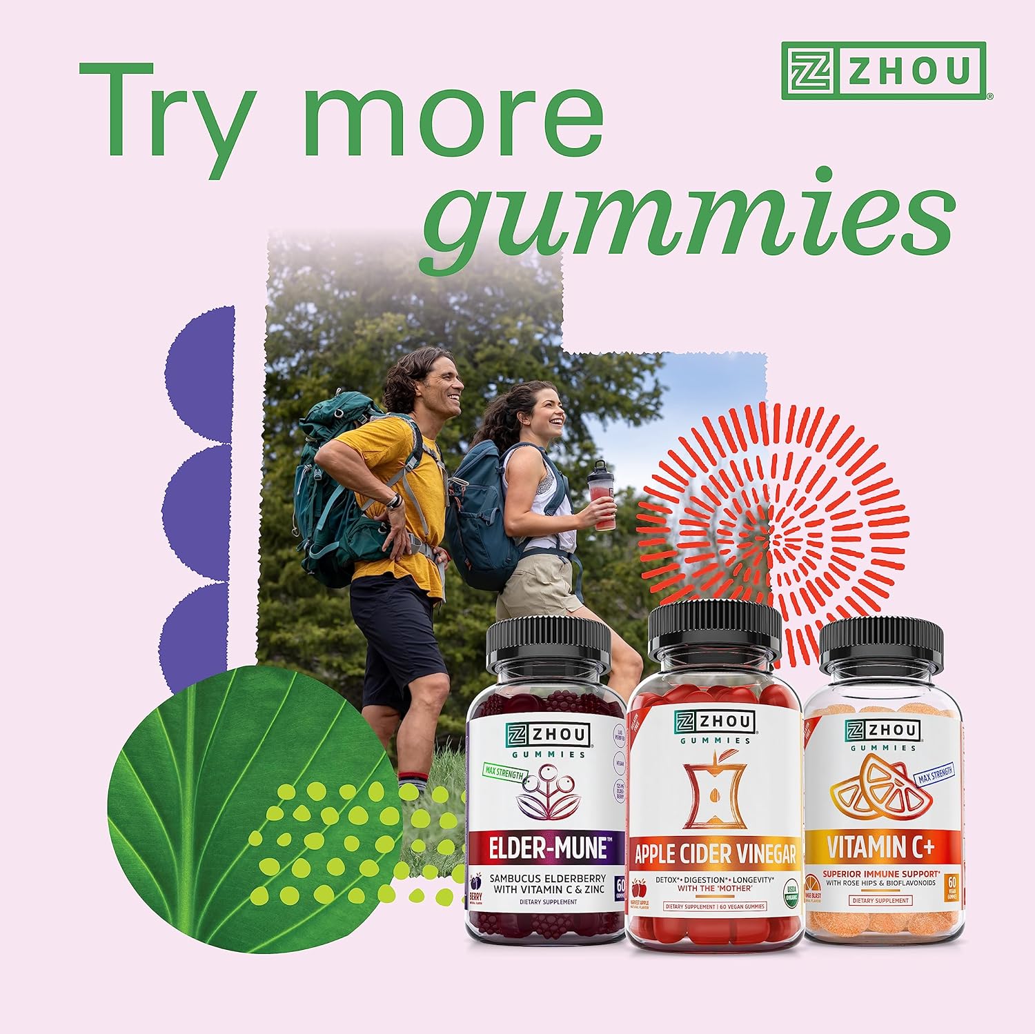 Zhou Nutrition Vitamin D3 K2 Gummies, Bone and Heart Health Formula 5000 IU Vitamin D3 & 90 mcg Vitamin K2, Max Strength 2 in 1 Immune Support and Calcium Absorption, Gluten Free, Strawberry, 60 Count : Health & Household