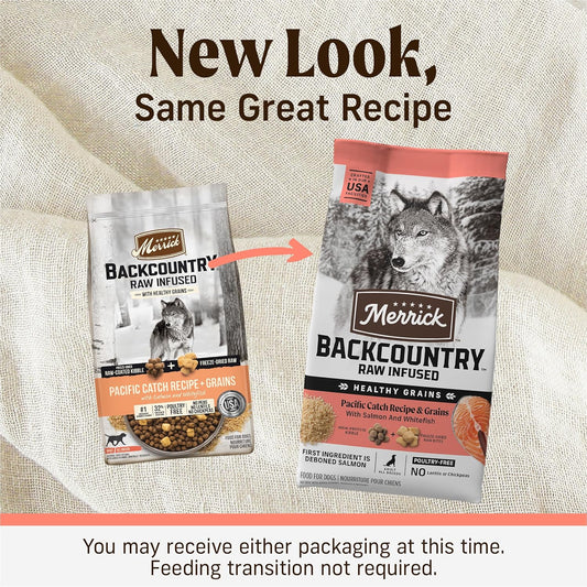 Merrick Backcountry Healthy Grains Premium Dog Food Kibble With Freeze Dried Raw Pieces, Pacific Catch Recipe - 4.0 Lb. Bag