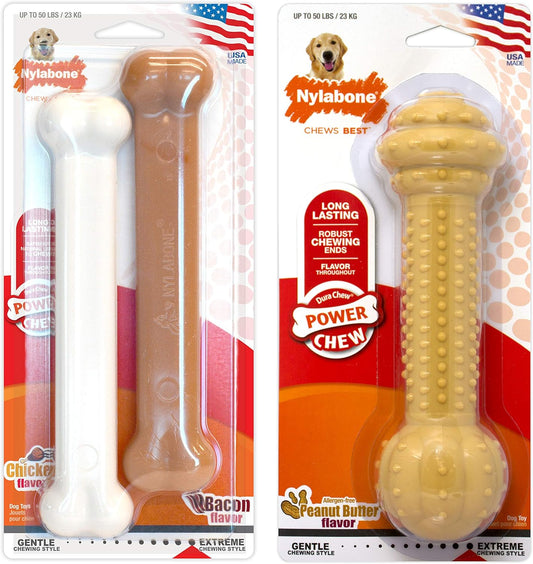 Nylabone Power Chew Classic Bone Chew Toy For Dogs, Durable Dog Toys For Aggressive Chewers, Chicken Flavor, Large/Giant - Up To 50 Lbs. (3 Count)