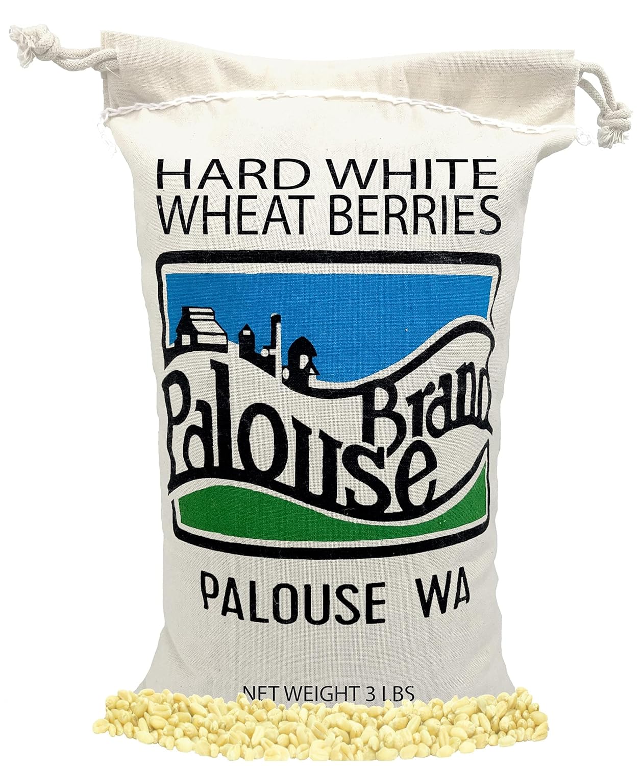 Hard White Wheat Berries | 3 lbs | Cotton Drawstring Bag | Non-GMO Project Verified | Kosher | Family Farmed