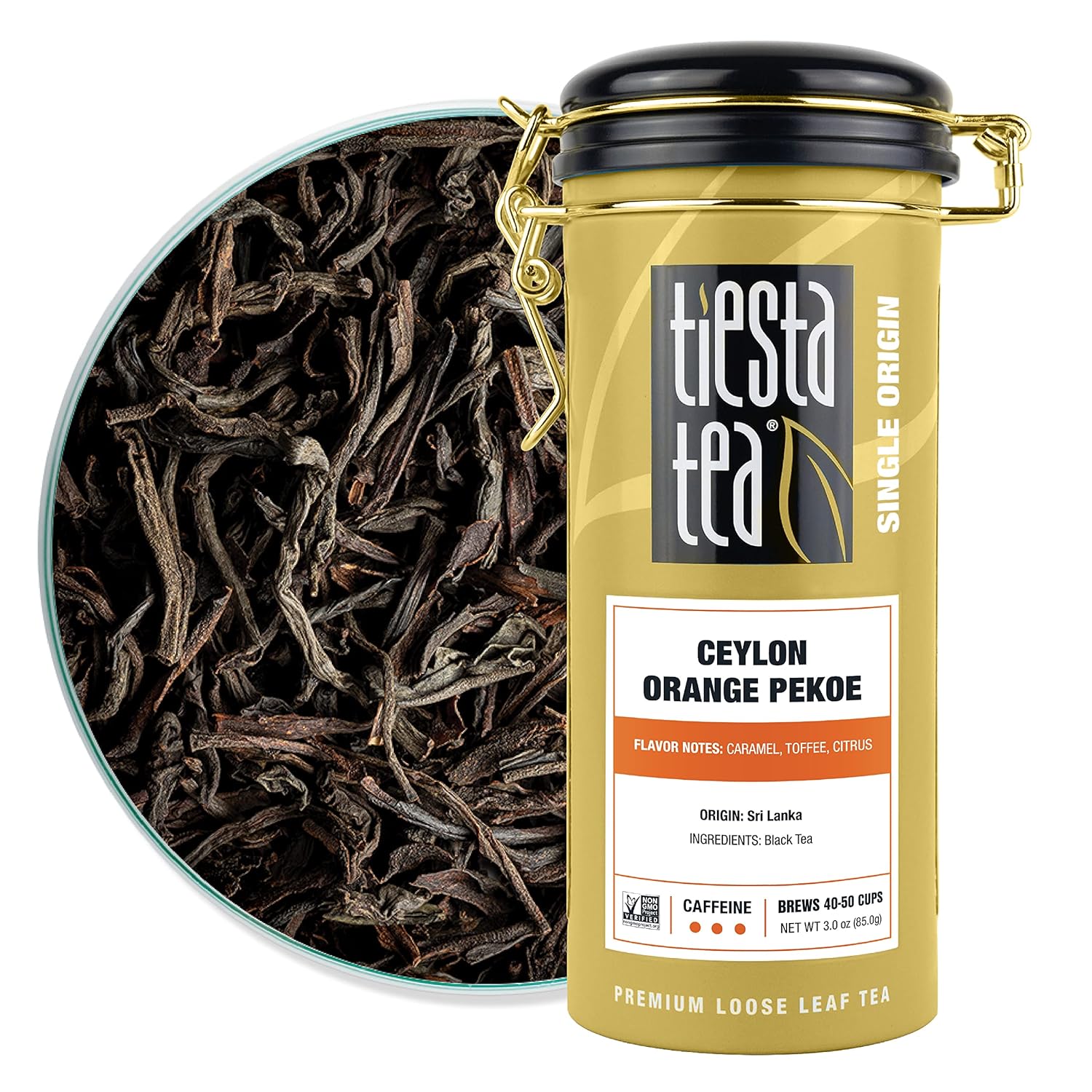 Tiesta Tea - Ceylon Orange Pekoe Black Tea | Single Origin Premium Black Loose Leaf Tea From Sri Lanka| 100% Pure Unblended High Caffeinated Tea | Hot Or Iced Tea & Up To 50 Cups - 3Oz Refillable Tin