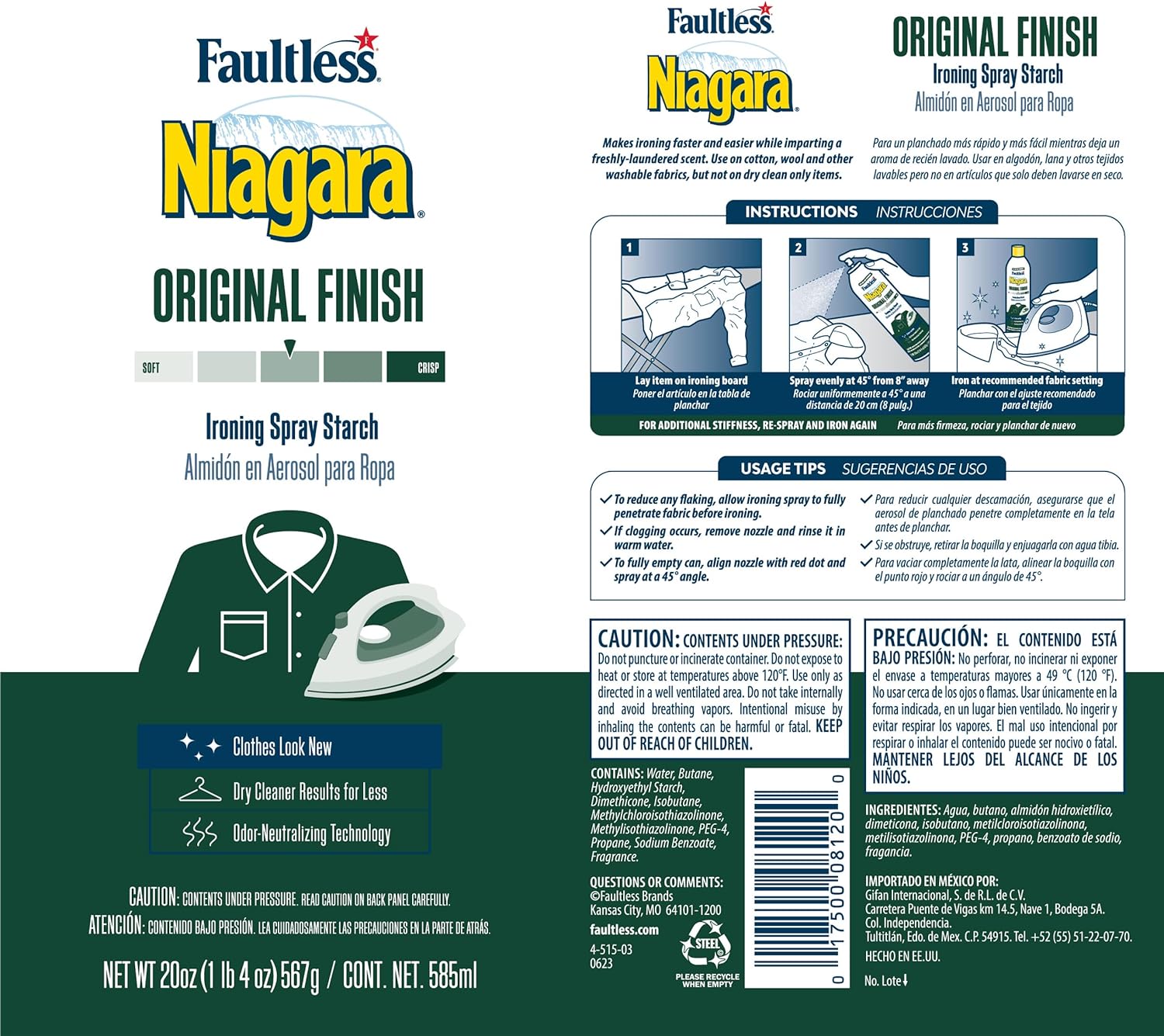 Niagara Original Spray Starch (4-pack, 20 oz) - Niagara Starch Spray Iron Aid: Non-Flaky/Clogging | Durafresh Scent - Original Hold Iron Out Spray - Iron Spray Pack for Clothes & Fabrics… : Health & Household