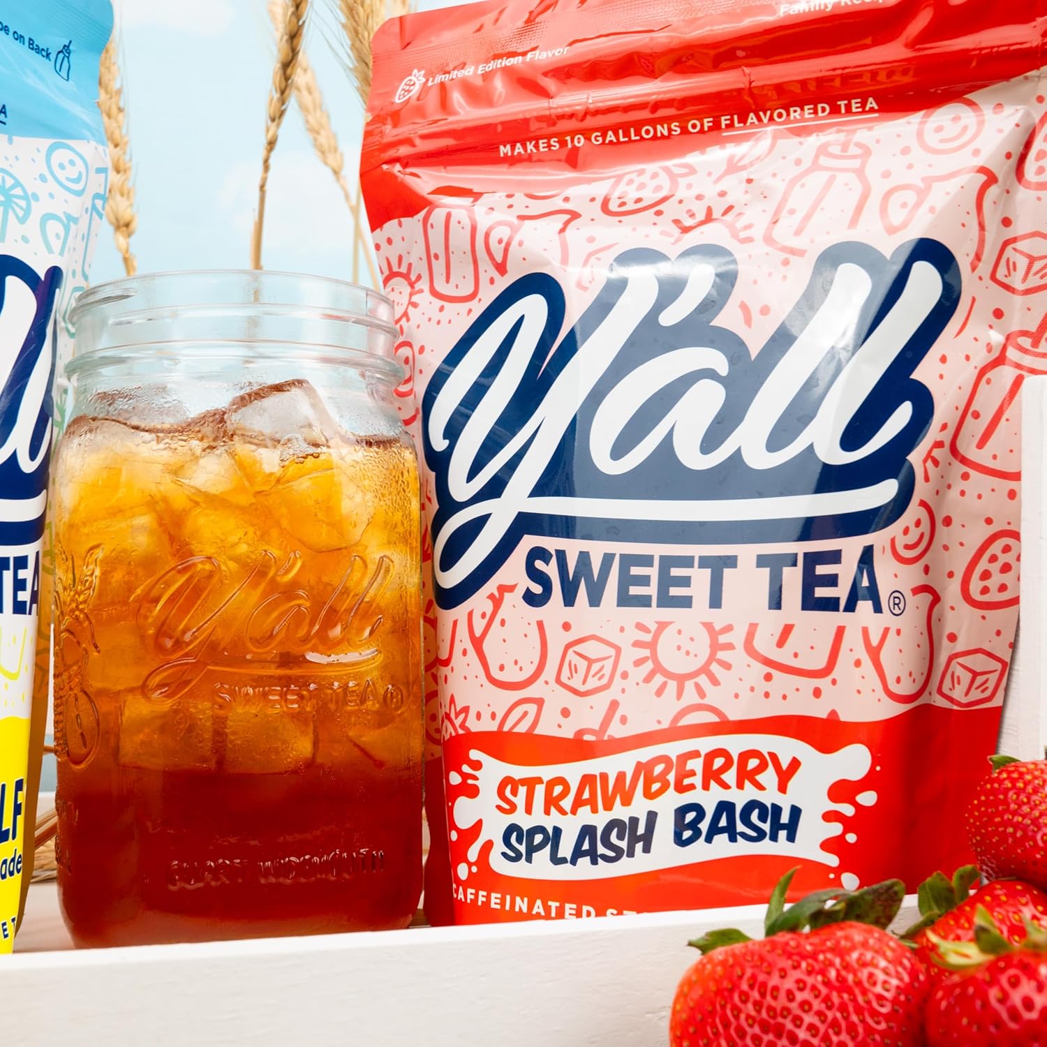 Y'All Sweet Tea - Strawberry Flavored Iced Tea Bags One Gallon Size In 10 Gallons Per Pack Quick Brew Southern Ice Tea With Ripe Strawberry Flavor | As Seen On Shark Tank (Caffeinated)