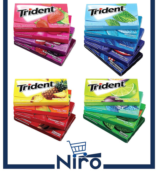 Niro Assortment | Trident Chewing Gum Sampler Gum Variety Pack | Sugar-Free | Assorted Flavor (10 Pack) Receive 10 out of the 18 flavors