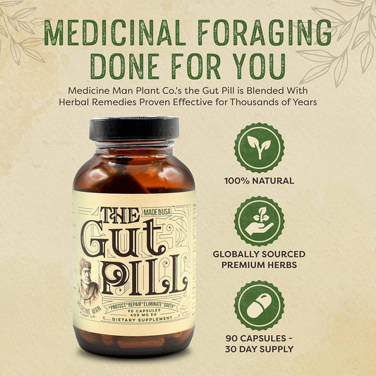 The Gut Pill 90 Capsules - Natural Gut Health Supplements For Women & Men For Leaky Gut Repair - With Marshmallow Root Herb, Calendula Flower, Triphala Fruits, And Lactobacillus Acidophilus
