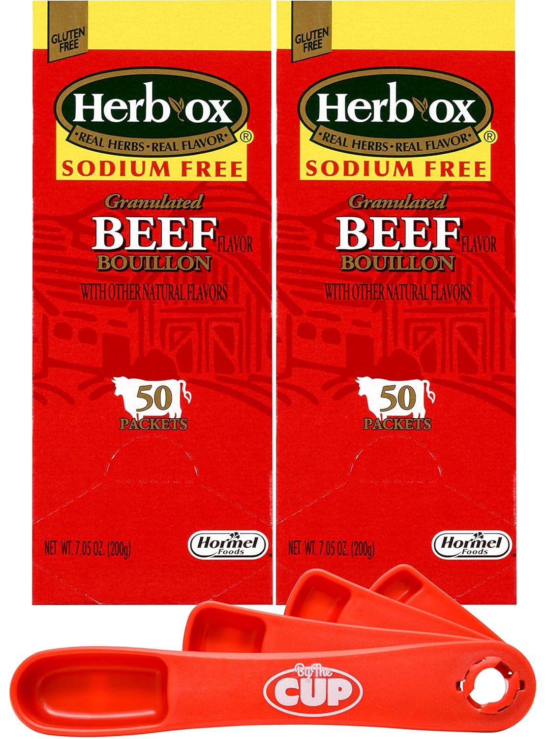 Herb-Ox Granulated Sodium-Free Beef Flavor Bouillon (Pack of 2) with By The Cup Swivel Measuring Spoon