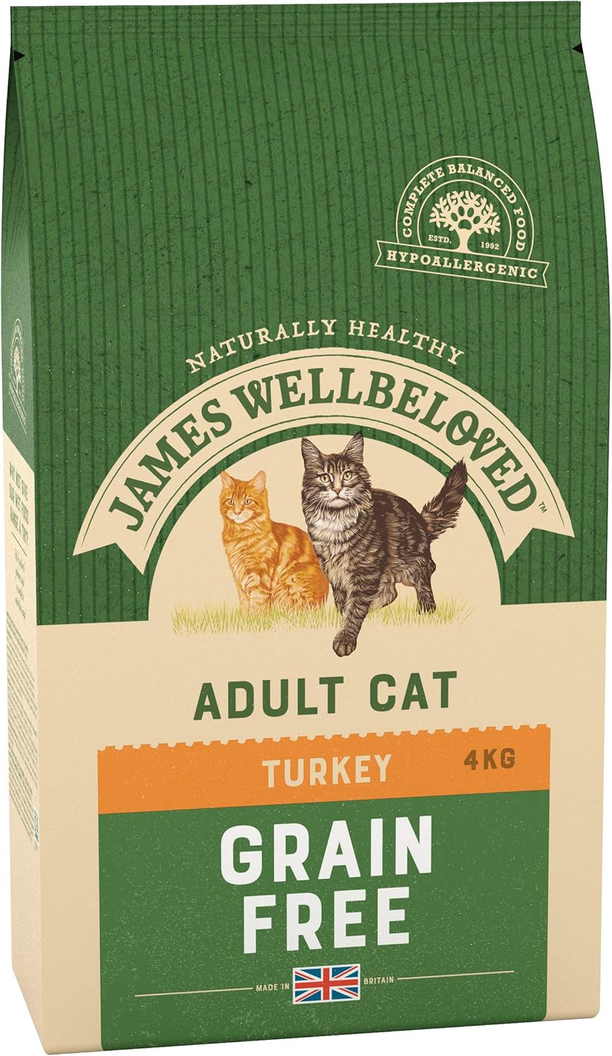James Wellbeloved Adult Grain-Free Turkey 4 Kg Bag, Hypoallergenic Dry Cat Food9003579016879