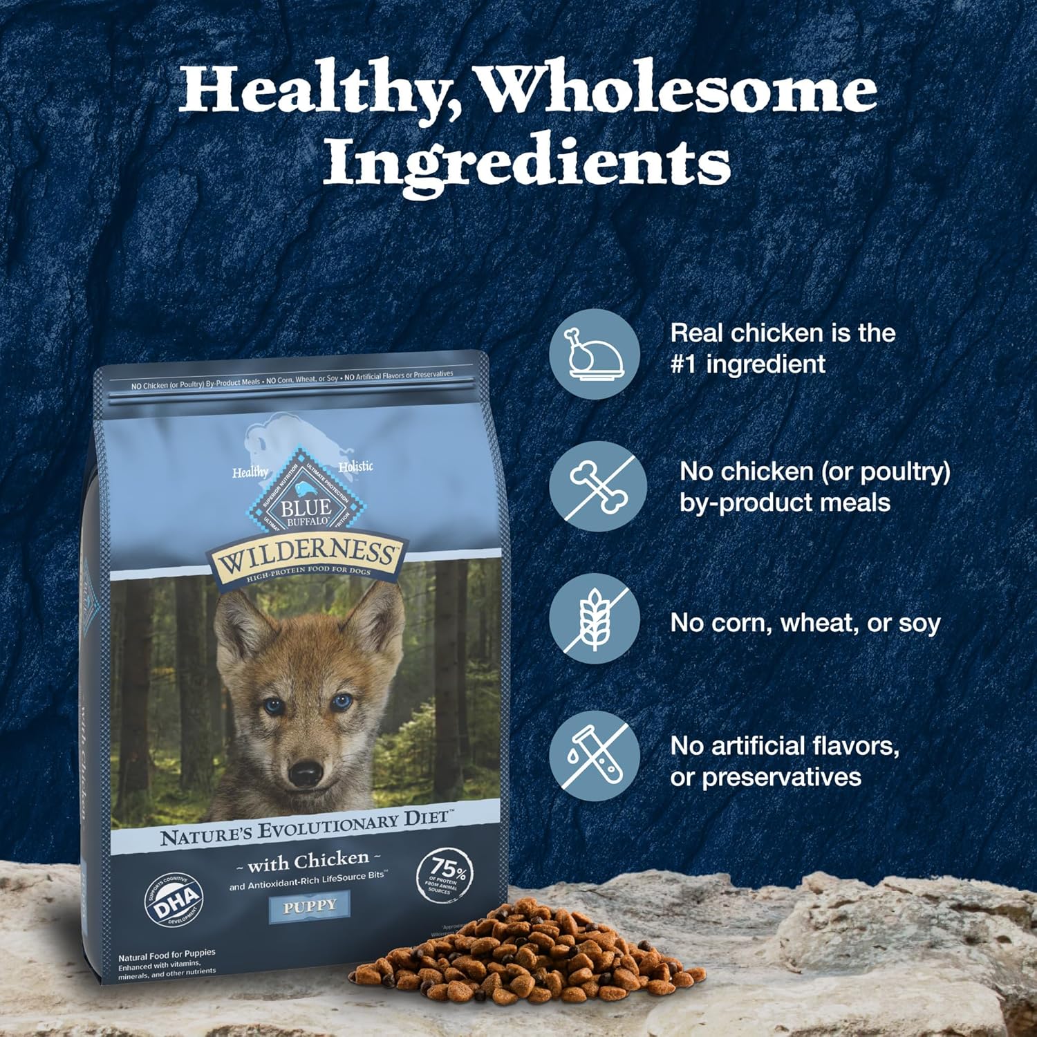 Blue Buffalo Wilderness Puppy High Protein Dry Dog Food With Real Chicken Plus Wholesome Grains, Made in the USA with Natural Ingredients, Chicken, 13-lb. Bag : Pet Supplies