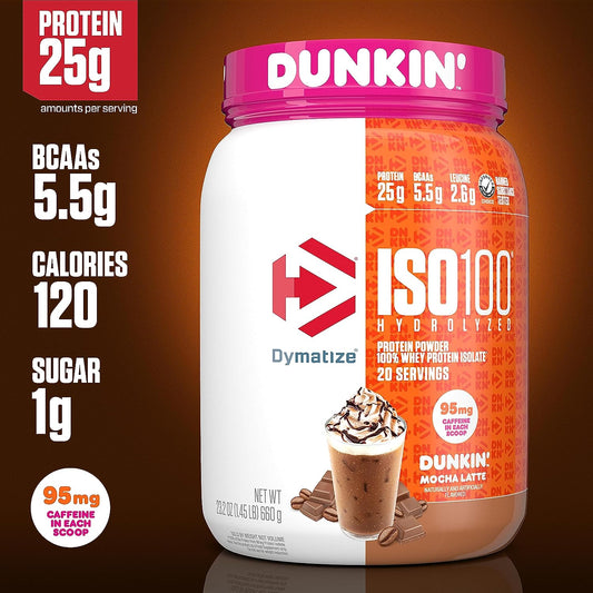 Dymatize ISO100 Hydrolyzed Protein Powder in Dunkin' Mocha Latte Flavo
