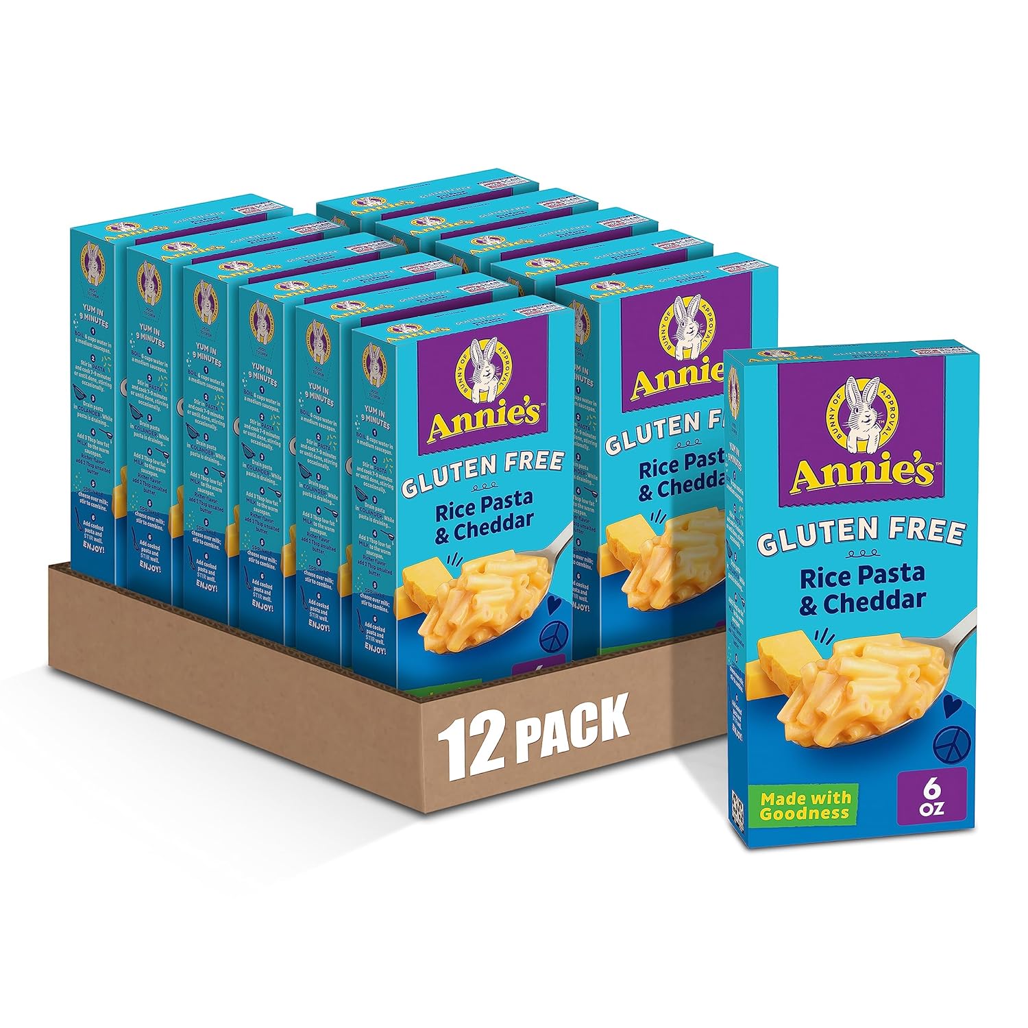 Annie'S Gluten Free Macaroni And Cheese Dinner, Rice Pasta & Cheddar, 6 Oz. (Pack Of 12)