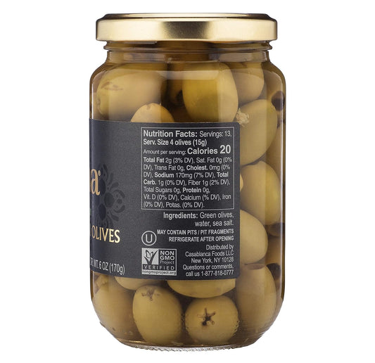 Mina Green Olives Pitted, 12.5 Oz - Delicious Pitted Green Olives, Keto And Paleo Snack, Hand Picked, Naturally Cured, Gluten Free, Low Carb, Vegan, Non Gmo And Kosher
