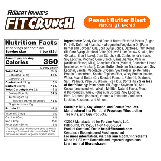 Fitcrunch Loaded Cookie Protein Bar, High Protein, Gluten Free, Protein Snack (12 Cookie Bars, Peanut Butter Blast)