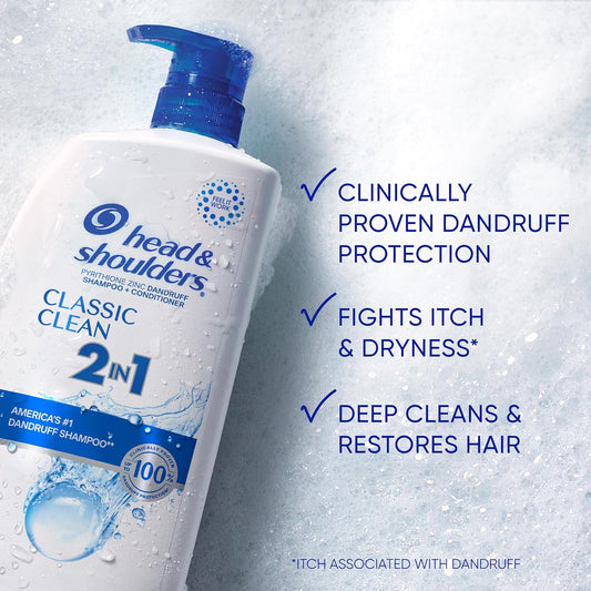 Head & Shoulders Dandruff Shampoo, Anti-Dandruff Treatment, Classic Clean For Daily Use, Paraben Free, 32.1 Fl Oz, Twin Pack