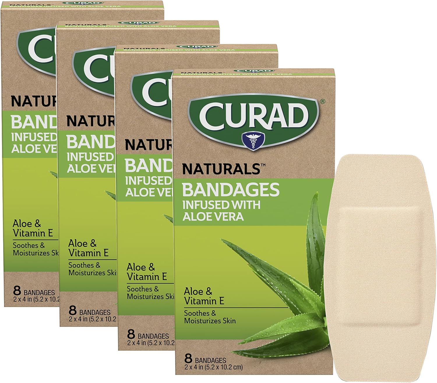 Curad Naturals Aloe Vera & Vitamin E Bandages 2" X 4" Size, Pack Of 32