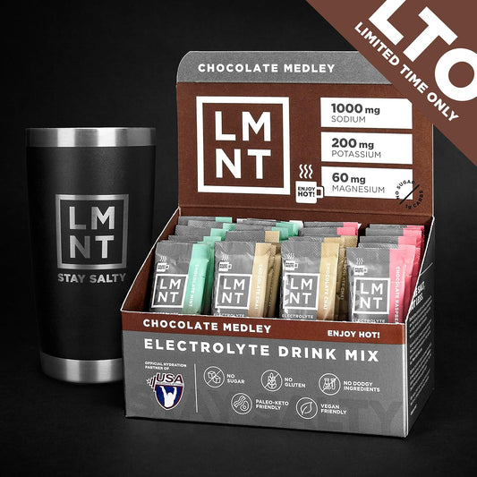 LMNT Hot Chocolate & Coffee Mixer - Chocolate Medley (Mint, Chai, and