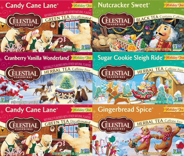 Celestial Seasonings Holiday Tea Sampler Herbal Variety Pack, Caffeine Free, 18 Tea Bags Box, (Pack Of 6)