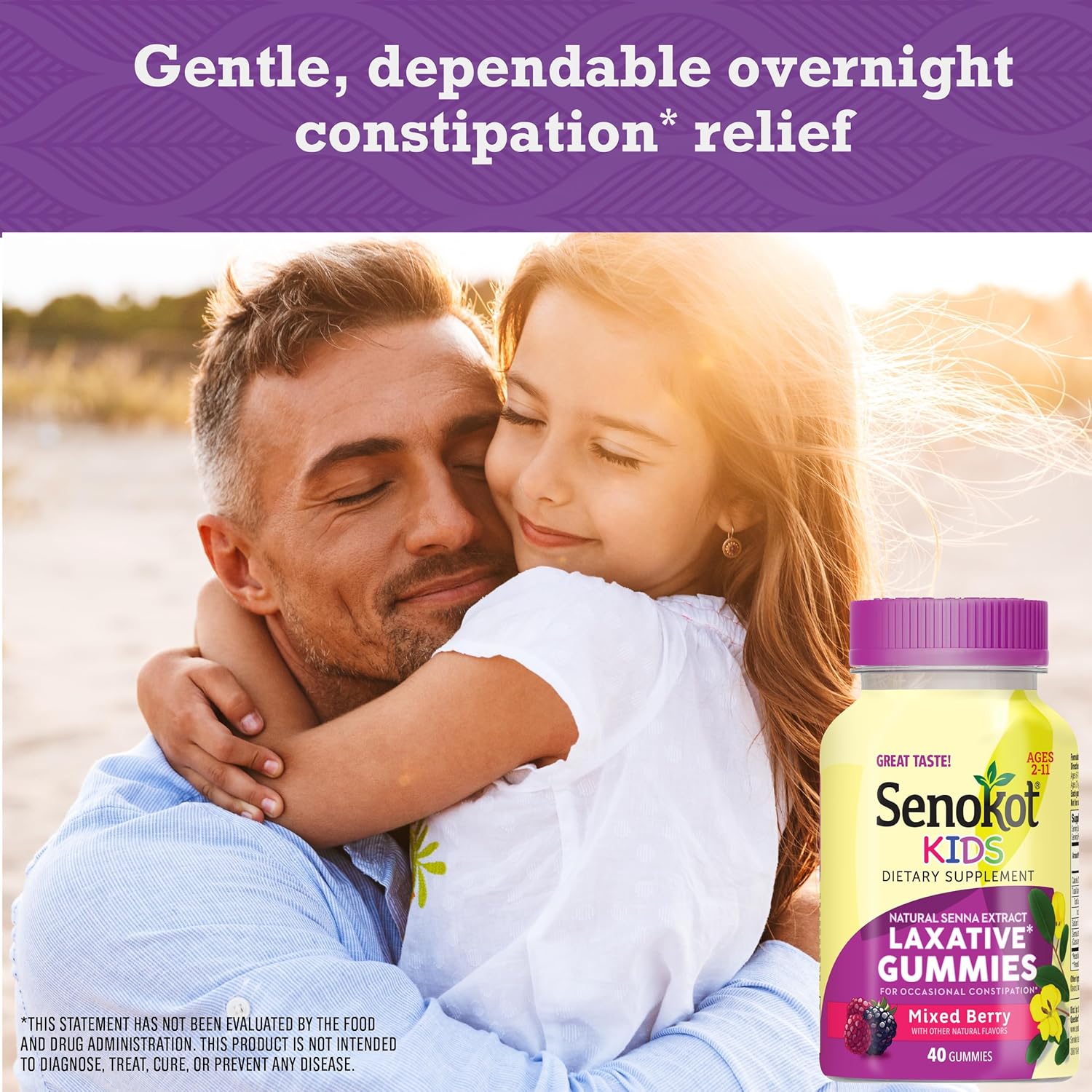 Senokot Kids Mixed Berry Laxative Gummies for Age 2+, Senna Extract for Gentle, Overnight Relief from Occasional Constipation, 40 ct : Health & Household