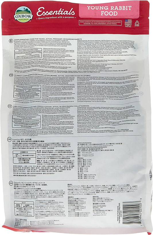 Oxbow Essentials Young Rabbit Food - All Natural Rabbit Pellets- High Energy & Calcium- Made In The Usa - All Natural Vitamins & Minerals- Veterinarian Recommended- 5 Lb