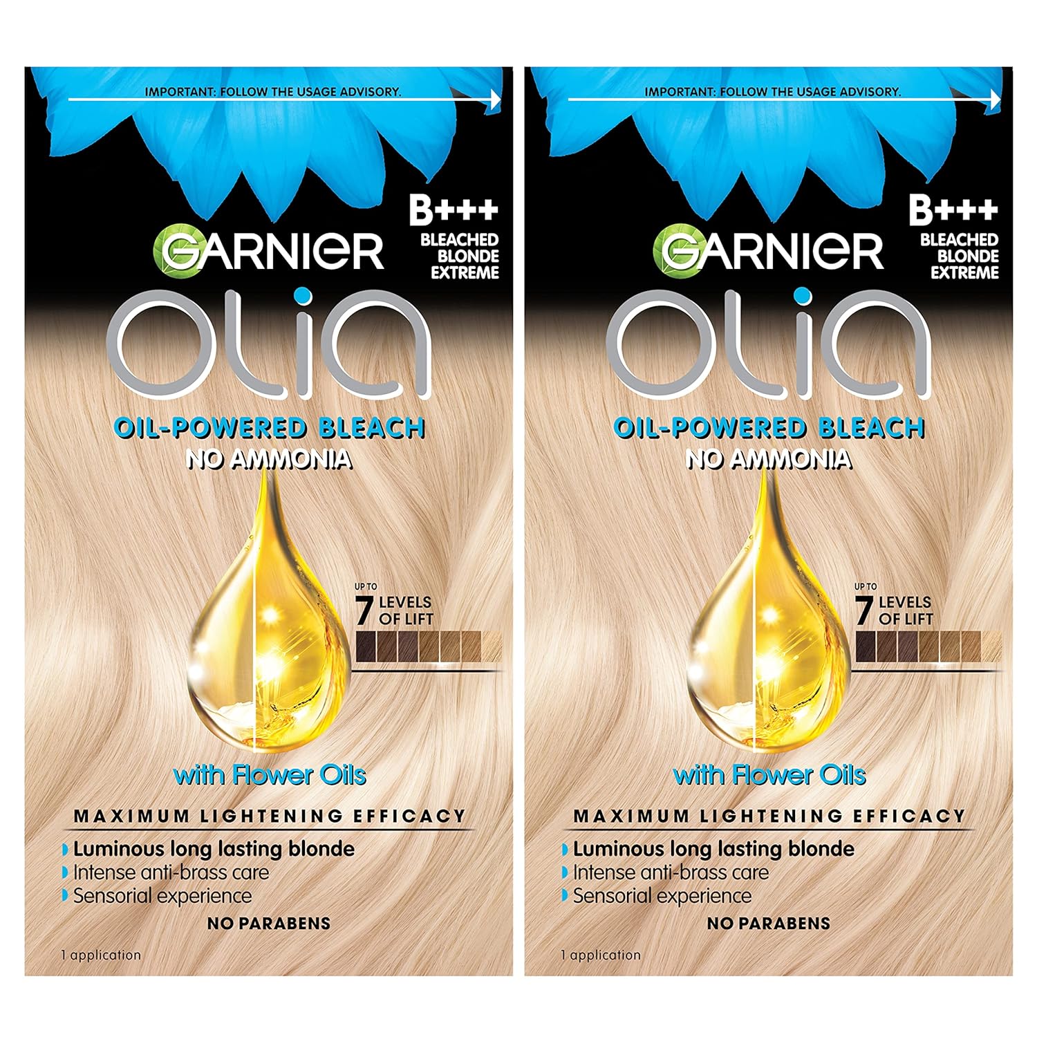 Garnier Hair Color Olia Ammonia-Free Brilliant Color Oil-Rich Permanent Hair Dye, B+++ Bleach Blonde Extreme, 2 Count (Packaging May Vary)