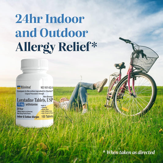 Rising Pharma Allergy Relief - Loratadine Tablets 10Mg - Antihistamine, Allergy Relief Product - 100 Tablets