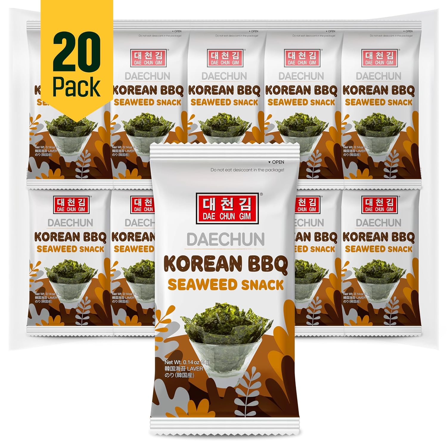 Choi'S 1 Korean Bbq Seaweed Snacks/ (20 Pack) / Product Of Korea/Kimbap, Gimbap, Keto, Gluten Free, Full Of Fiber, Vitamin, Mineral, High Protein Snack, Omega 3'S